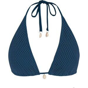 🆕Women Blue Triangle Bikini Top Fishnet Tie Back String Swimsuit Bathing Suit